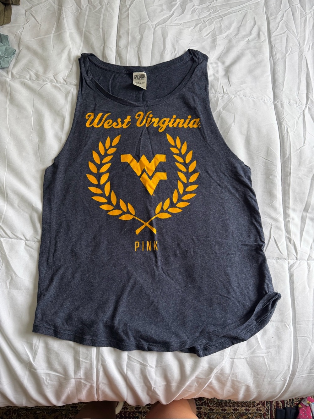 PINK Victoria's Secret Navy Tank with Gold West Virginia Graphic